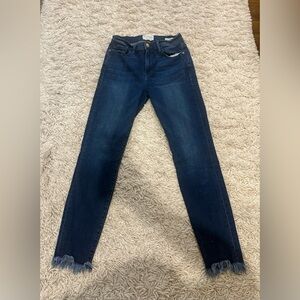 Frame stretch Denim Dark Blue Skinny Jeans.  With modern framed hem.